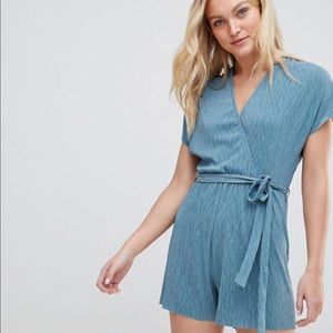 ASOS Blue Crinkle Romper (Size 4 Tall)